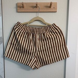 Elegant Brown and White Striped High Waist Shorts